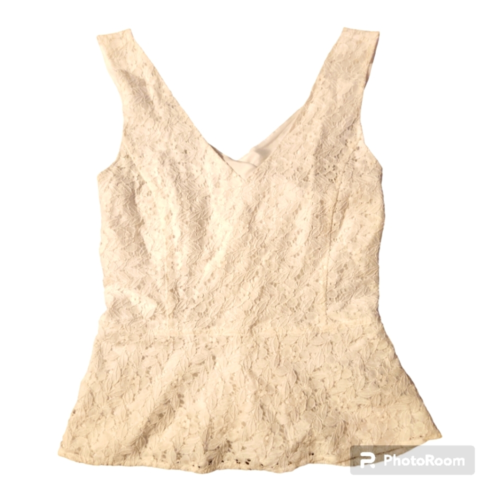 Nicole By Nicole Miller White Lace Peplum Sleeveless Shirt Size XL